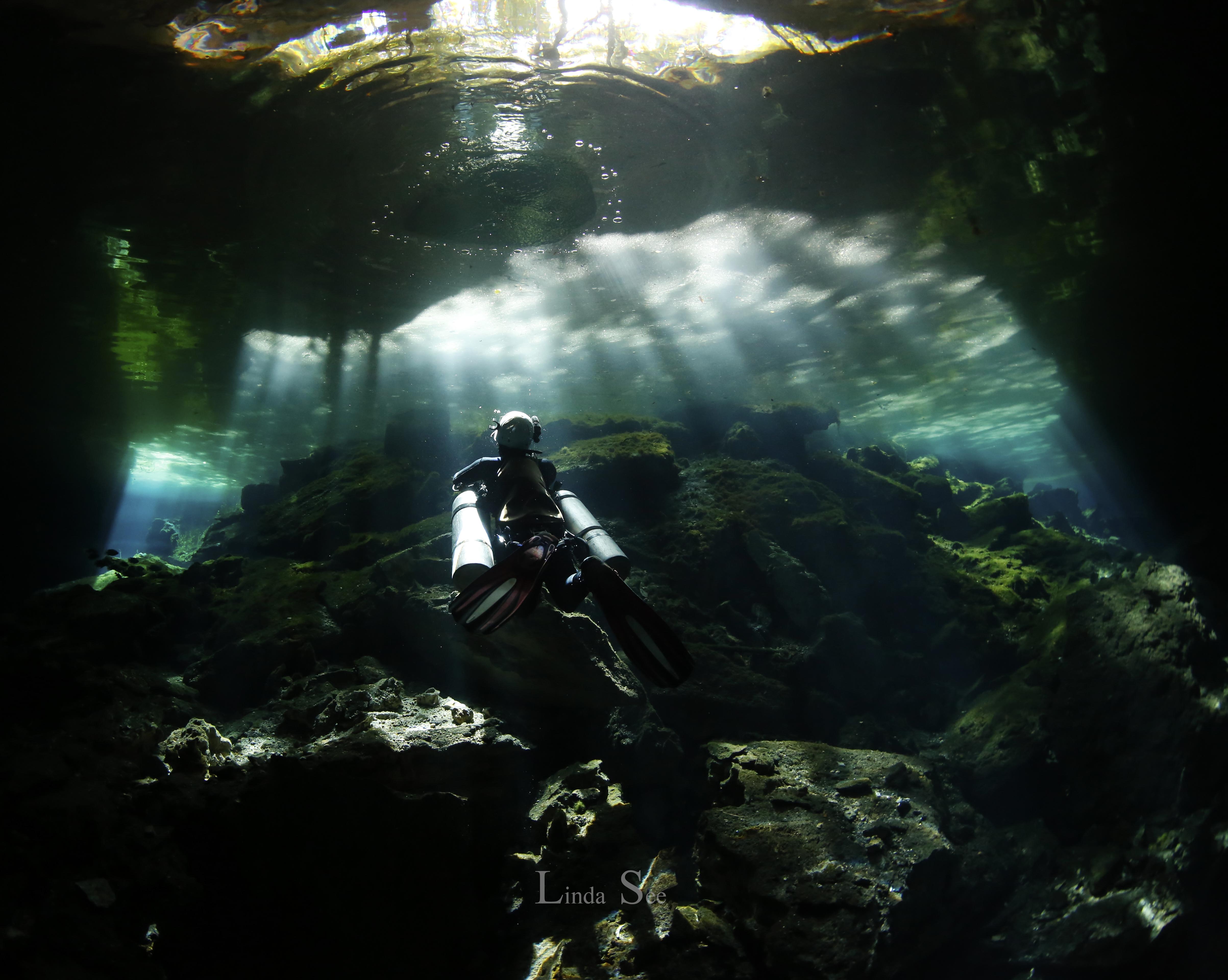 Cenote Photos, Linda See Photography, Cenote Diving Chemuyil. Cavern Diving Chemuyil